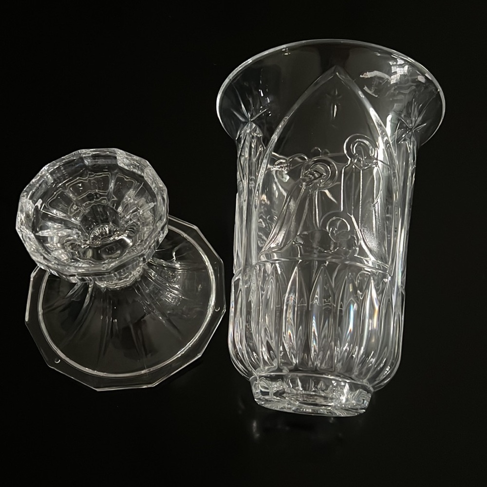 St. George Fine Lead Crystal 2 pc hurricane candle holder NATIVITY CHRISTMAS